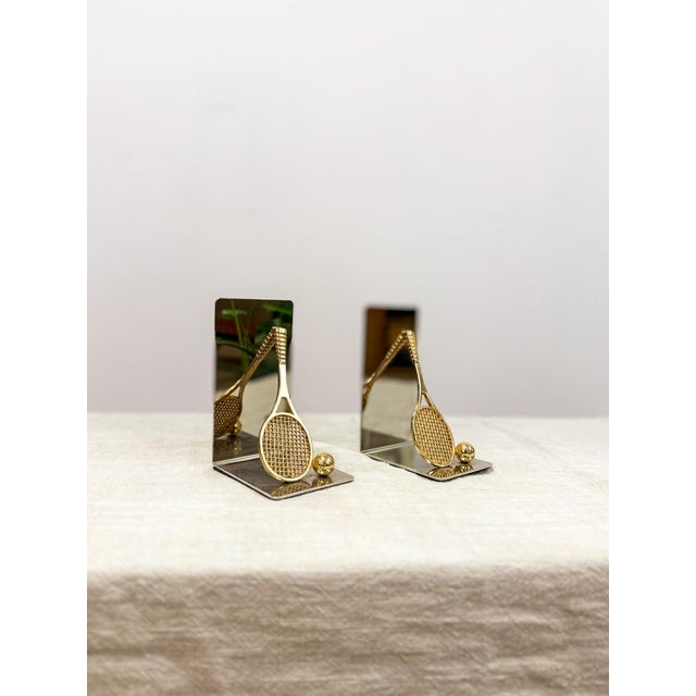 Mid-Century Modern Vintage Mid-Century Modern Brass Racket Bookends MCM Style Art Deco For Sale - Image 3 of 6