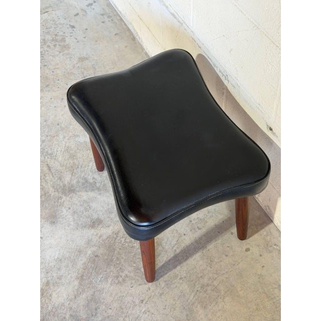 Wood Black Leather Teak Ottoman Danish Mid-Century Modern 1960s For Sale - Image 7 of 8