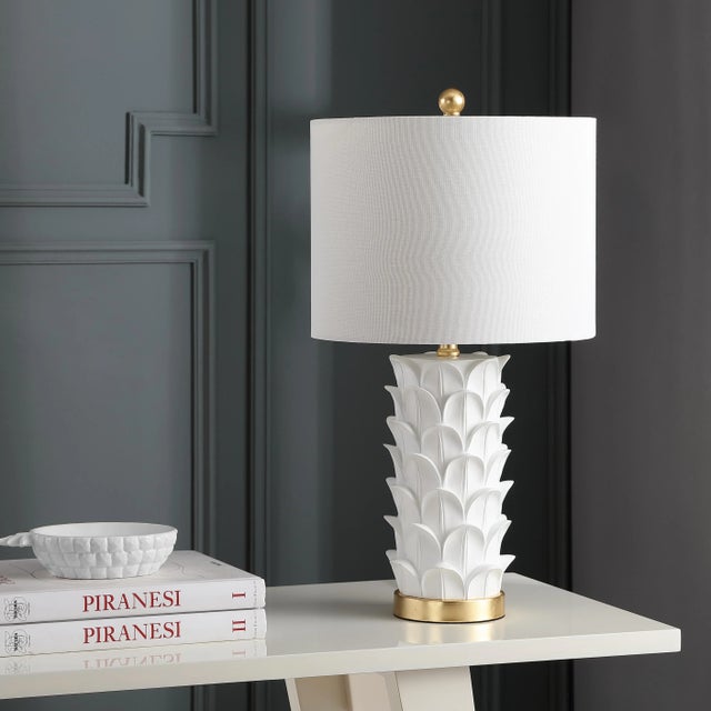 Textured Table Lamp in White & Gold - a Pair For Sale - Image 4 of 8