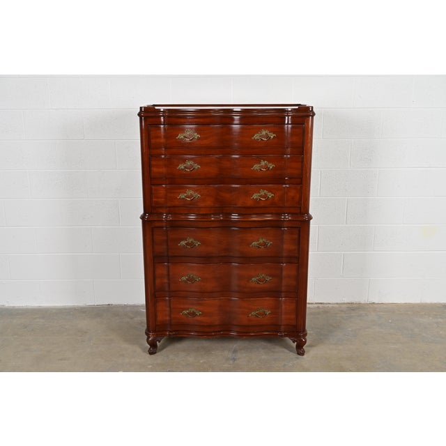 John Widdicomb French Provincial Louis XV Solid Mahogany Highboy Dresser, Circa 1940s For Sale - Image 14 of 14