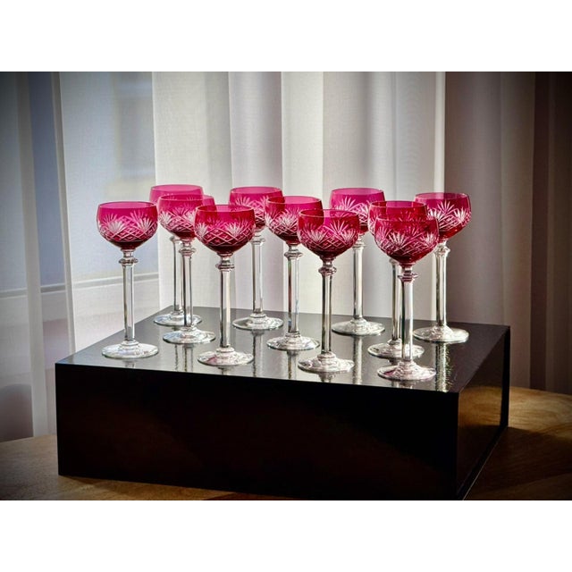Ruby Cut Crystal Liqueur Glasses attributed to Val Saint Lambert, 1950, Set of 11 For Sale - Image 17 of 17