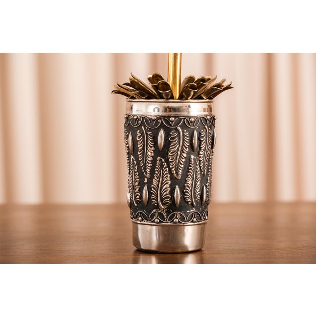1970s Vintage Ornate Silver & Brass Cigarette Holder Cup | Mid Century Smoking Collectible For Sale - Image 5 of 8