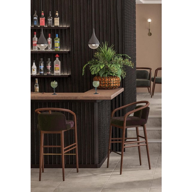 Essex Brown Velvet Bar Stool by Javier Gomez For Sale - Image 4 of 6