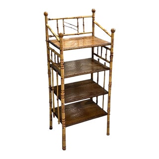 English Burnt Bamboo Tortoise Shell Chinoiserie Wood Bookshelf or Bookcase For Sale