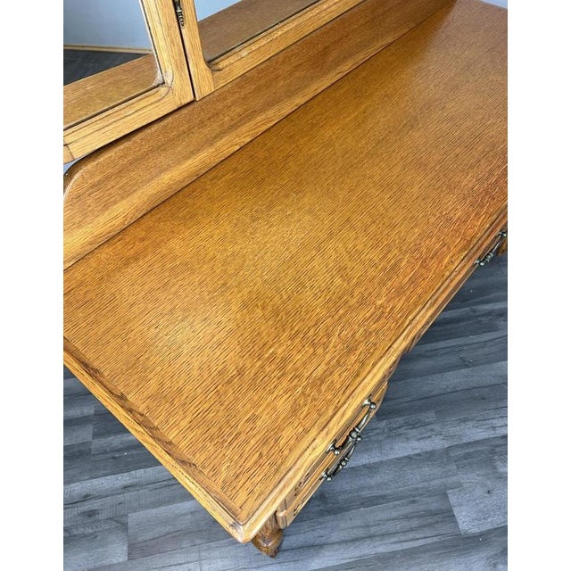 Vintage French Louis Style Oak Dressing Table with Mirror For Sale - Image 5 of 10