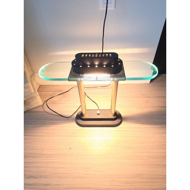1980s Vintage Robert Sonneman Desk Lamp Dimmable Postmodern Table Lamp Glass Shelf Brass Columns 1980s Memphis Style Lighting For Sale - Image 5 of 14