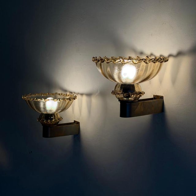 Metal Art Deco Amber Murano Glass Sconces by Aureliano Toso for Toso, 1940s, Set of 2 For Sale - Image 7 of 18