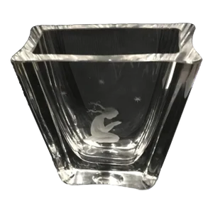 Vintage 1950s Skrufs Glasbruk Swedish Etched Glass Girl Praying Stars Handmade Vase
