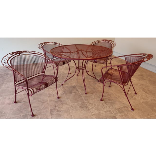 Mid-Century Modern Mid-Century Russell Woodard Grapevine Wrought Iron Patio Dining Set, 5 Pieces, C. 1950s, Attributed For Sale - Image 3 of 16