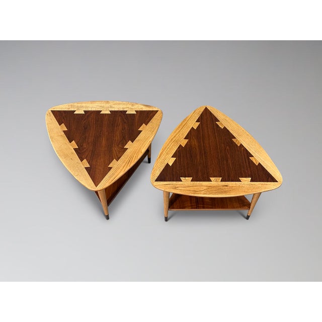 Mid-Century Modern Restored Pair of Lane Acclaim Guitar Pick Side Tables Triangle Wedge End Tables For Sale - Image 3 of 15