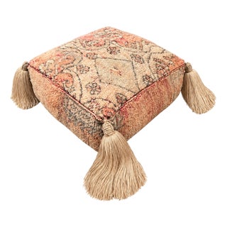 Vintage Fleur De Lis Wool Pouf For Sale