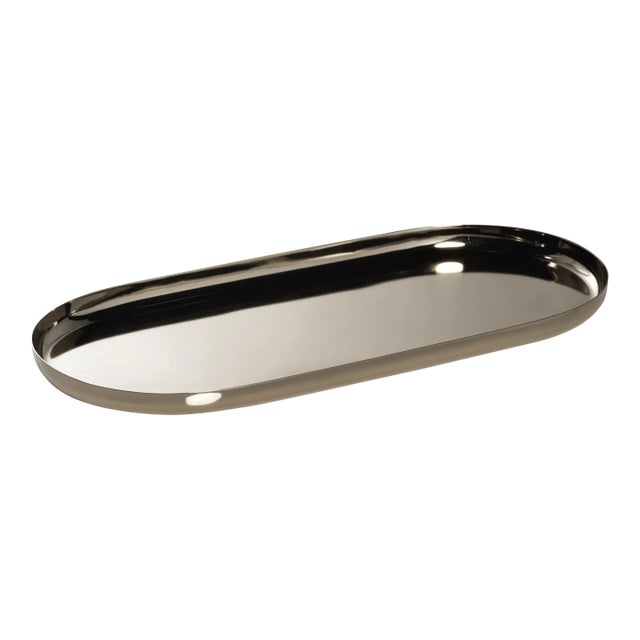 Perpignan Versatile Oblong Polished Steel Tray, Small, Gold For Sale