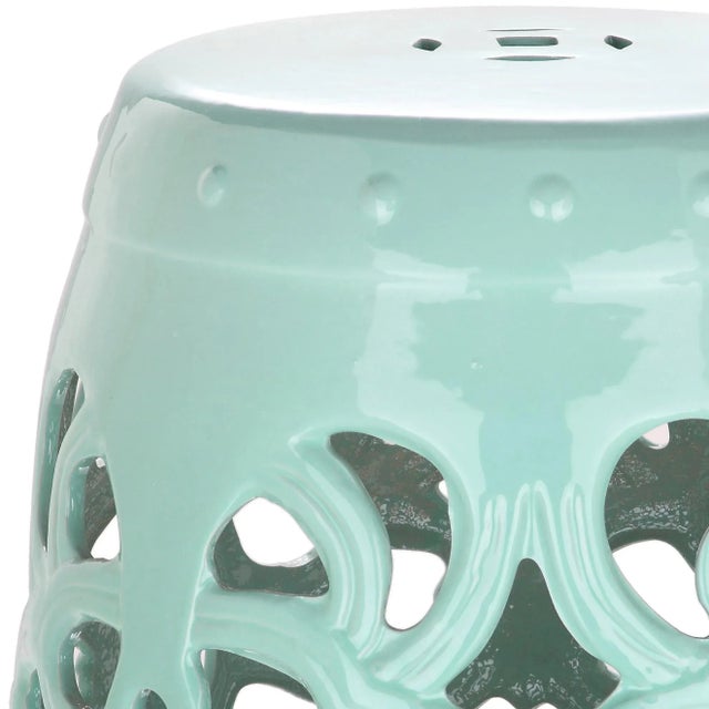 Modern Vine Garden Stool in Light Blue For Sale - Image 3 of 6