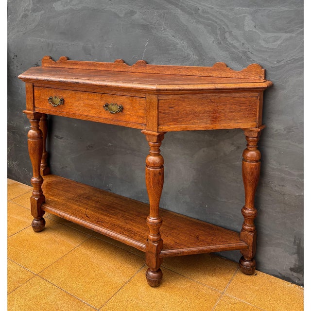 Brown Spanish Oak Console Table With Drawer and Shelf, 20th Century For Sale - Image 8 of 14