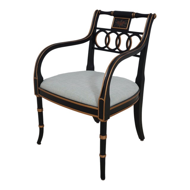 Regency Style Black Paint Decorated Armchair For Sale