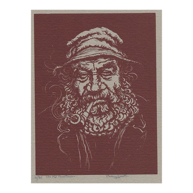 Percy Smith Old Boatman Woodcut For Sale