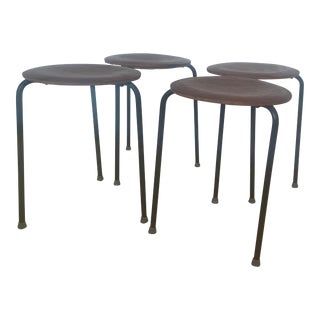 1950s Set of 4 Modern Danish Teak Dot Stools For Sale