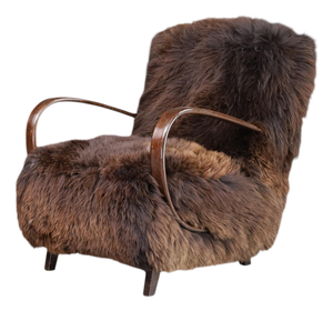 Dutch Sheepskin and Bentwood Lounge Chair from Jindřich Halabala, 1940s