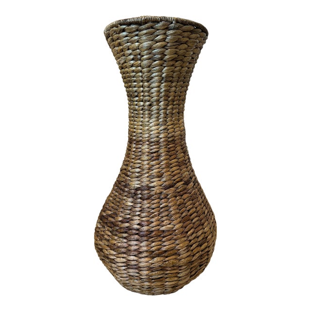 Vintage 22” Natural Woven Seagrass Vase For Sale