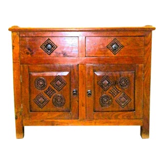 Antique Dutch Colonial Teak Carved Two Drawer Two Door Buffet Cabinet For Sale