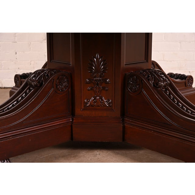 R. J. Horner Style Antique Victorian Carved Mahogany Pedestal Dining Table, Newly Refinished For Sale - Image 10 of 12