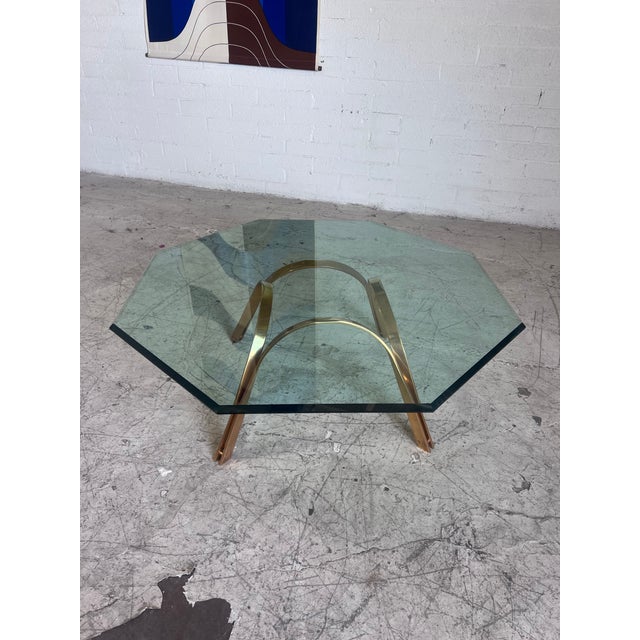Vintage Brass and Octagonal Glass Coffee Table by Roger Sprunger for Dunbar For Sale - Image 9 of 9