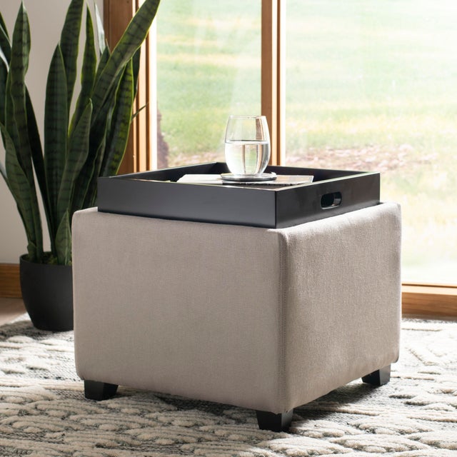 Modern Single Tray Ottoman in Seamist For Sale - Image 3 of 9