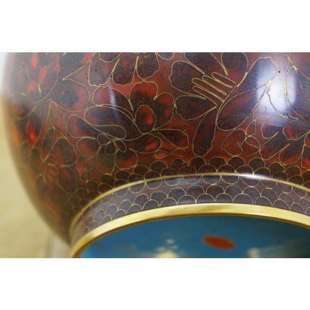 Vintage Chinese Cloisonne Enameled Oxblood Ginger Jar Mantel Urn For Sale - Image 12 of 14