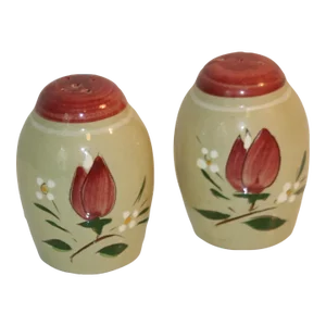 Early 1950s Stangl Pottery Magnolia Pattern Salt and Pepper Shakers- a Pair