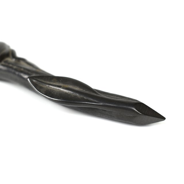 Black Contemporary Hand Carved Sitting Frog on Branch Figurine For Sale - Image 8 of 11