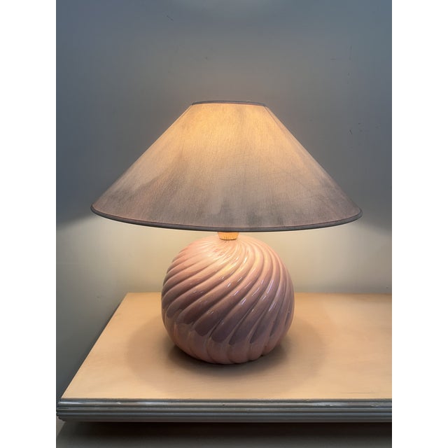 Vintage Italian Iridiscent Pink Ceramic Table Lamp, 1970s For Sale - Image 9 of 9