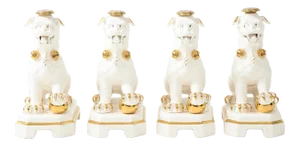 Porcelain White & Gold Foo Dogs - Set of 4