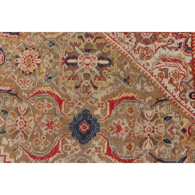 Antique Persian Sultanabad Mahal Carpet With Geometric Design in Green's and Red 10'8"x13'4" For Sale In Atlanta - Image 6 of 10