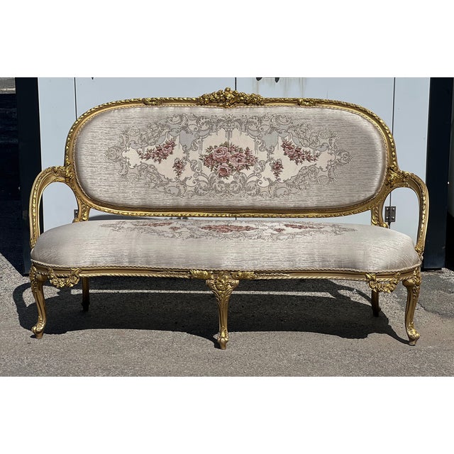 Three-Seater French Rococo Style Settee Sofa For Sale - Image 9 of 9