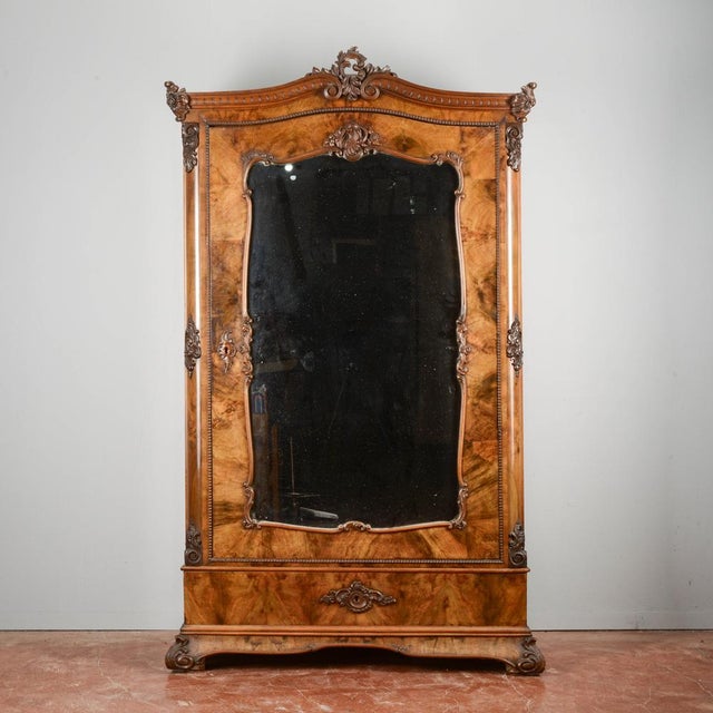 Biedermeier Style Carved Walnut 1-Door Wardrobe For Sale - Image 15 of 18