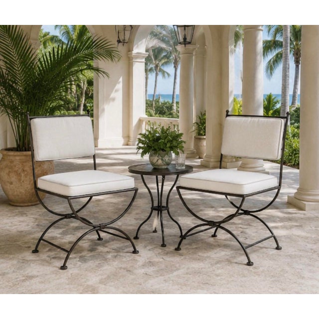 Pair of Vintage Turkish Curule-Leg Powder Coated Cast Iron Patio Chairs For Sale - Image 12 of 12