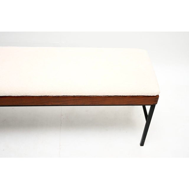 1950s Vintage Wooden Steel Bench in Boucle, 1950 For Sale - Image 5 of 8