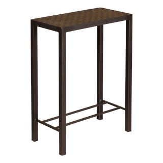 Narrow Side Table with Louis Vuitton Leather Top and Custom Metal Stand For Sale