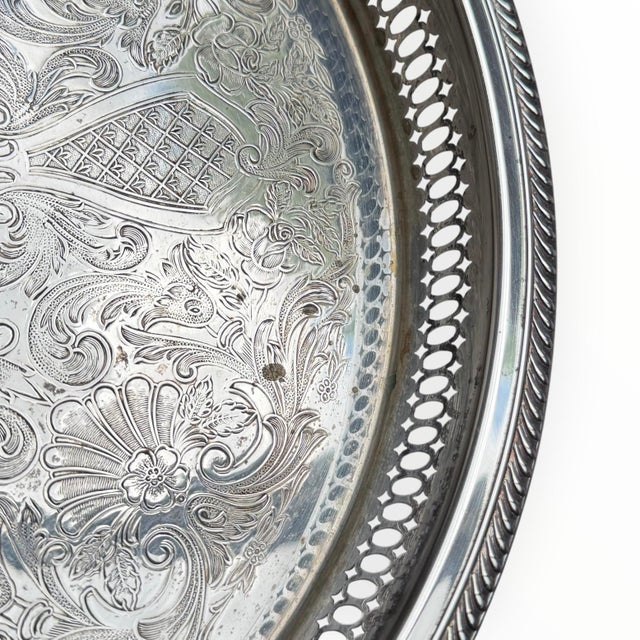 Vintage f.b. Rogers Silver Plate Engraved Floral Gallery Tray 13” For Sale - Image 12 of 14