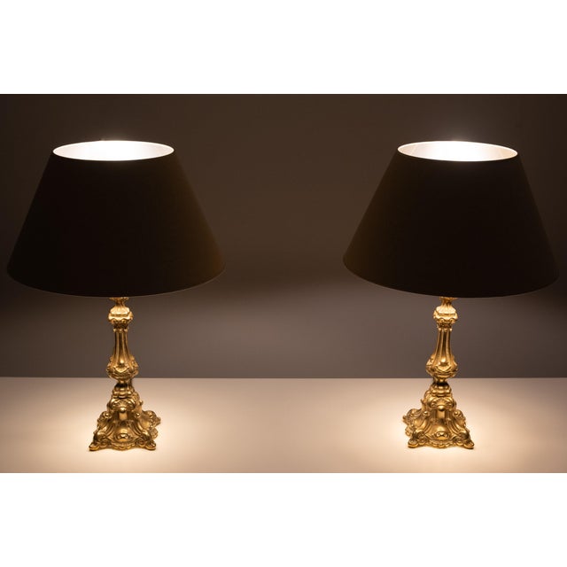 Gold Rococo Silver Plated Table Lamps, 1920s, Set of 2 For Sale - Image 8 of 13