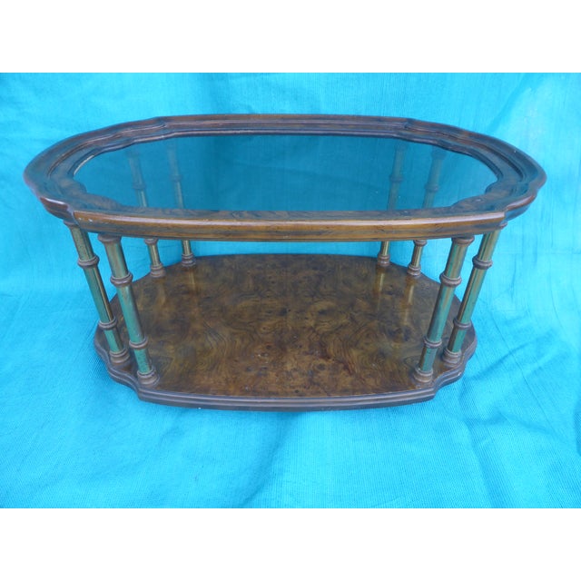 American 1984 Drexel Heritage Rolling Burl Cocktail Table For Sale - Image 3 of 9