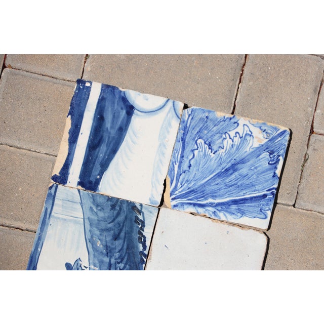 Baroque Antique Set of Six Baroque Portuguese Tiles, 18th Century Blue & White Scenic and Botanical Motifs For Sale - Image 3 of 6