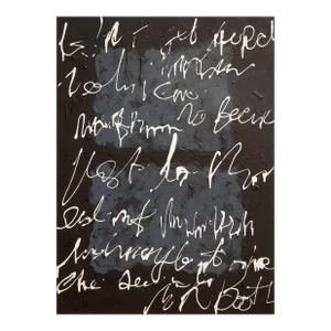 2022 "Writing on the Wall" White, Gray, and Black Abstract Contemporary Painting by Winifred Booth