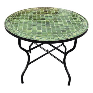 40" Handcrafted Tamegroute Green Moroccan Mosaic Table For Sale