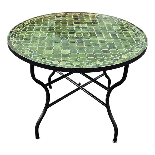 40" Handcrafted Tamegroute Green Moroccan Mosaic Table For Sale