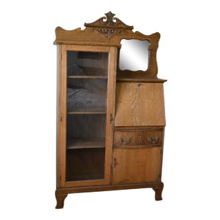 Antique Larkin Tiger Oak Secretary Desk With Bookcase, Circa 1900 For Sale