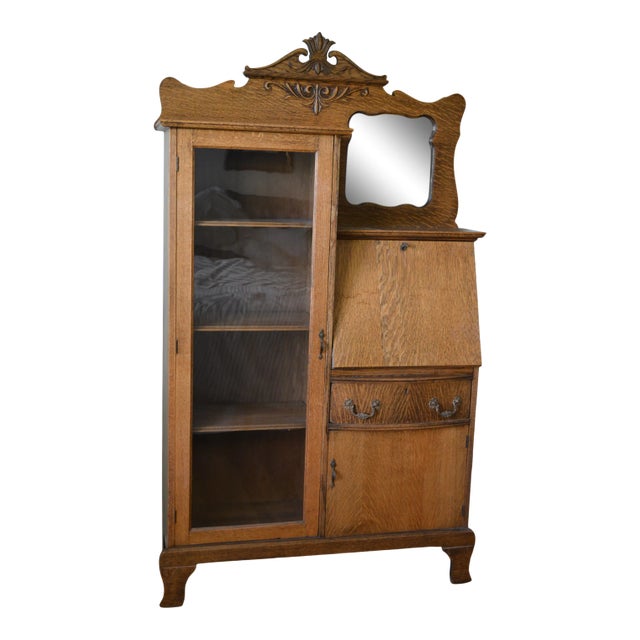 Antique Larkin Tiger Oak Secretary Desk With Bookcase, Circa 1900 For Sale