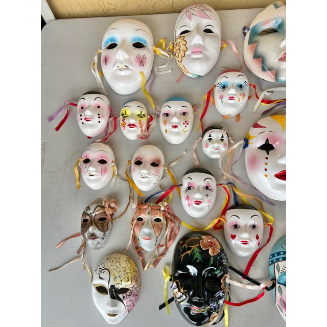 Contemporary Vintage Mardi Gras Style Face Mask Wall Art Collection of 37 For Sale - Image 3 of 12