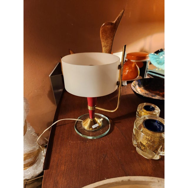 Mid-Century Modern Vintage Small Red Frame Table Lamp Italy 1960's For Sale - Image 3 of 4