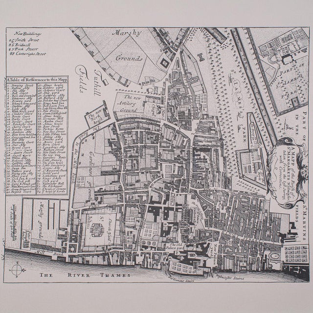 Vintage 18th Century Street Map, London, Houses of Parliament, Westminster Abbey For Sale - Image 4 of 11